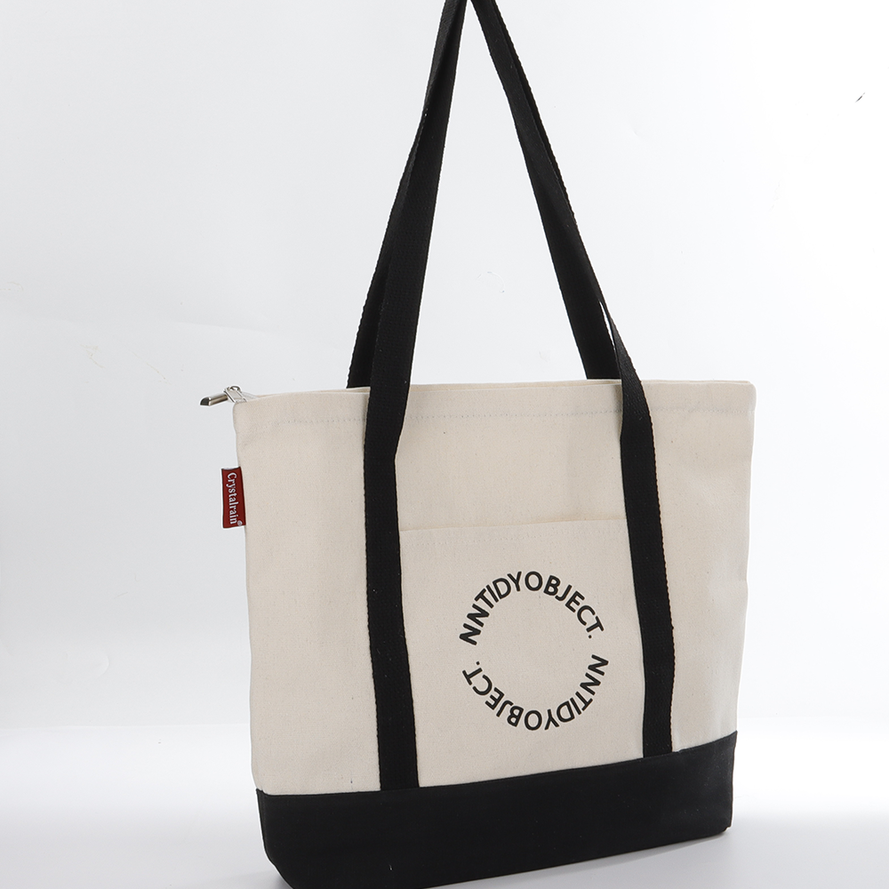 Crystalrain Siyah-Beyaz Minimalist Kadın Kanvas Tote Çanta
